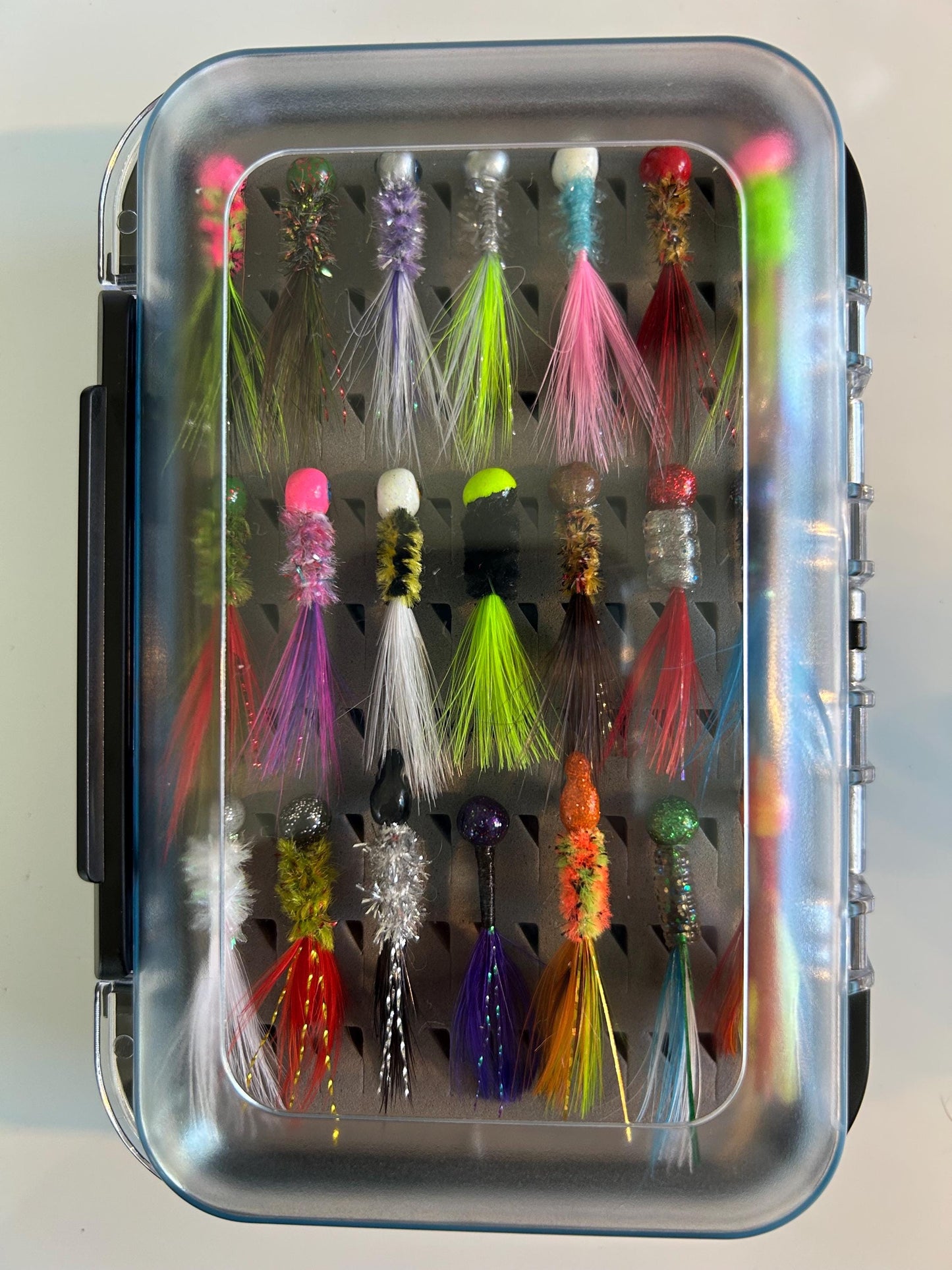 42 Hand tied hackle feather crappie jig box