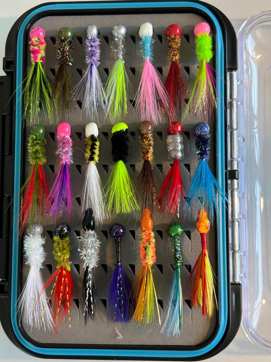 42 Hand tied hackle feather crappie jig box