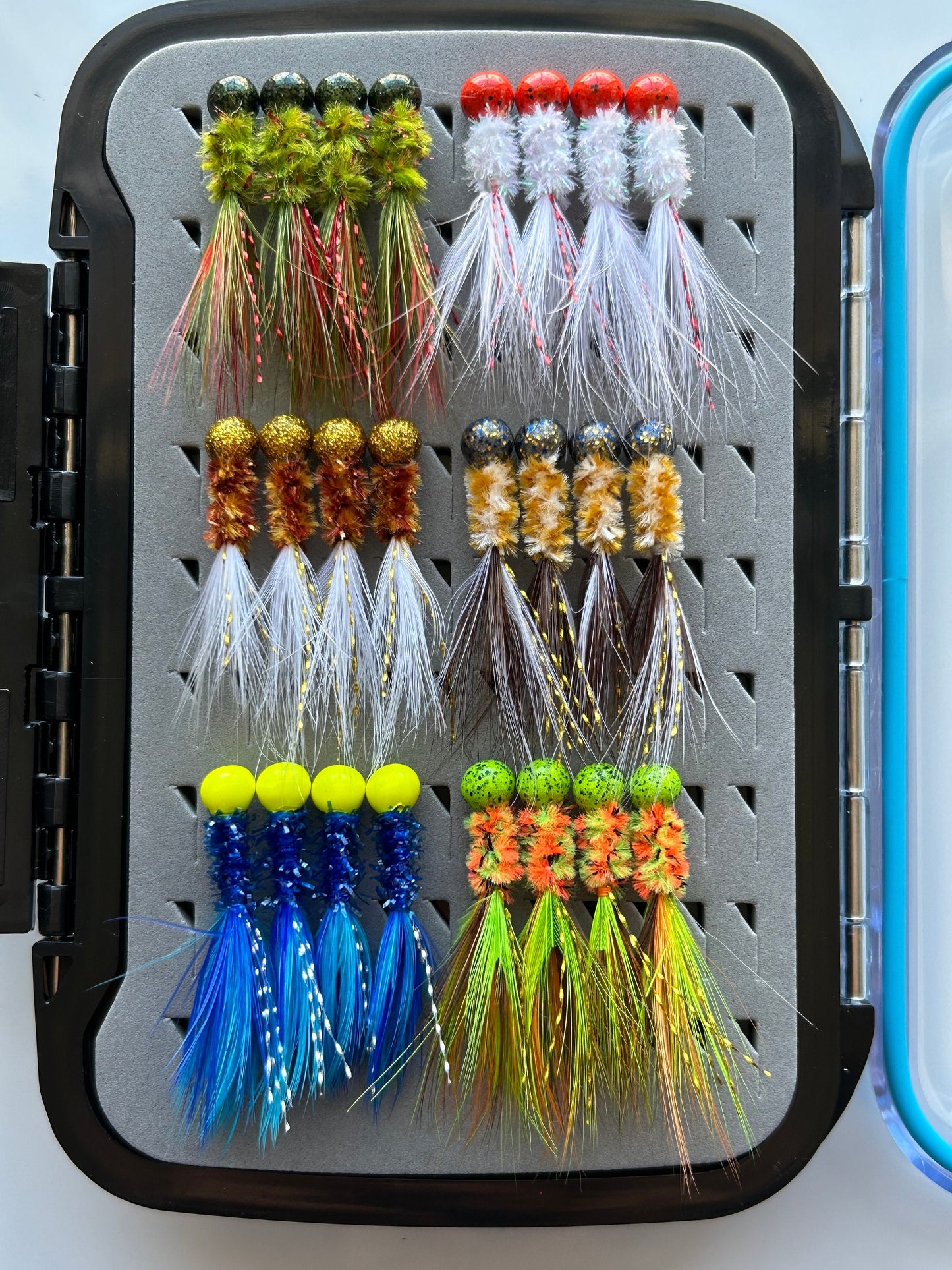 48 Hand tied hackle feather crappie jig box