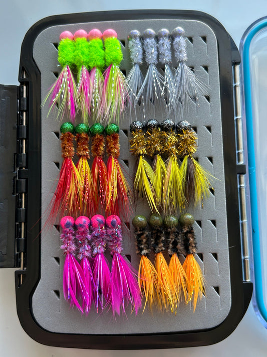 48 Hand tied hackle feather crappie jig box