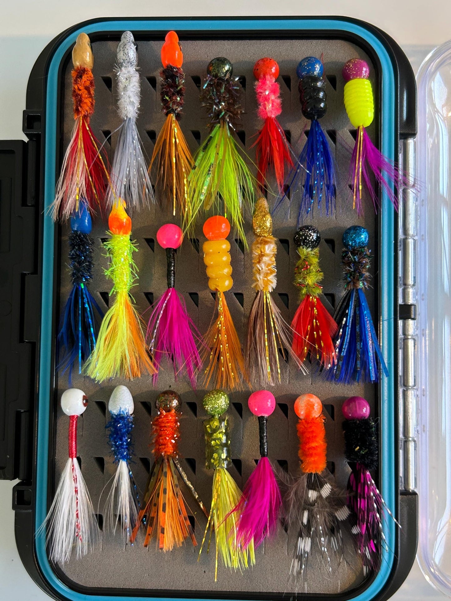 42 Hand tied hackle feather crappie jig box