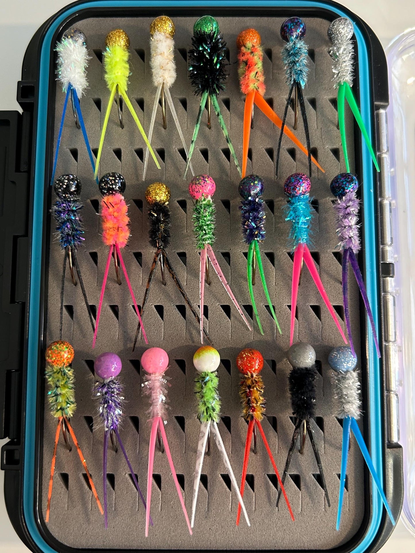 42 Hand tied wedge and split tail crappie jig box