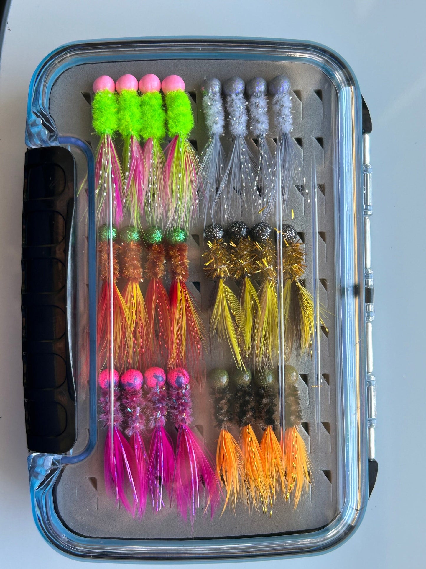 48 Hand tied hackle feather crappie jig box